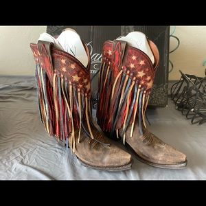Size 8m Dan post liberty fringe boots. Worn maybe once! Very well taken care of.